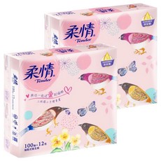 柔情 抽取式花紋衛生紙 玻尿酸添加 童心公益森林版, 100張, 12包, 2袋