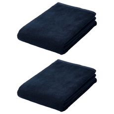 MUJI 無印良品 棉圈絨雙線織浴巾 棉紗 可吊掛, 深藍色, 2條