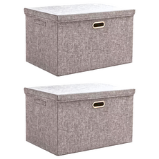 棉麻摺疊收納箱, 小(32 x 24 x18cm), 質感灰, 2個