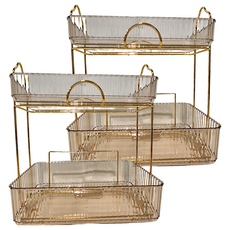 西格傢飾 北歐輕奢化妝品收納抽屜式置物架, PET+金屬材質, 雙層, 2個