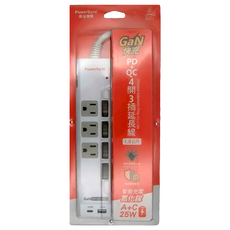 PowerSync 包爾星克 4開3插延長線 TS43Q918 450g, 1.8m, 白色, 1個