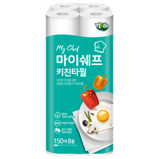Hello Products My chef 捲筒式廚房紙巾 100%無螢光紙漿, 150張, 8捲, 1袋