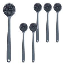 矽膠洗澡洗背刷, 規格: 38x8x3.5cm, 沈穩灰, 6支