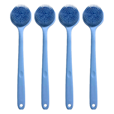 矽膠洗澡洗背刷, 38x8x3.5cm, 莫蘭迪藍, 1支, 4支