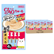 INABA CIAO 啾嚕 肉泥, 化毛配方鮪魚, 56g, 18袋