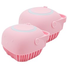 PUKU 藍色企鵝 矽膠沐浴刷, 耐熱至80°C, 80ml, 粉色, 1入, 2個