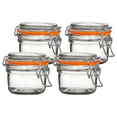 utopia 扣式玻璃密封罐 橘色 125ml 密封保鮮 廚房收納好幫手, 4個