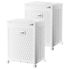 FAmILyLIFE 生活 輕奢風雙槽附蓋摺疊衣物收納籃 78L, 淨白款, 2個