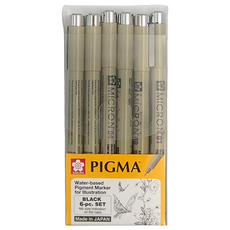 SAKURA 櫻花 PIGMA MICRON 代針筆 6支套裝 適合描線、插畫、原稿創作, 黑色, 1盒