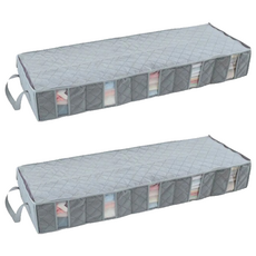 葉子小舖 竹炭纖維 長型透視床下5格收納袋 53L, 2個, 單一顏色