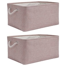 可折疊棉麻衣服收納箱, 2個, 粉色