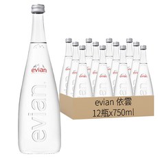 evian 天然礦泉水 源自法國阿爾卑斯山 富含礦物鹽鈣與鎂 750ml, 12瓶