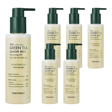 TONYMOLY The Chok Chok 綠茶檸檬溫和卸妝油 200ml, 敏感肌適用, 含有天然油複合成分, 6瓶