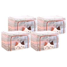 超大透明防水雙開收納箱 萌貓款 100L, 60cmX42cmX40cm, 橘色, 4個