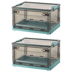 快樂小島 三開收納箱 小號25L, 38.5 x 29 x 23.5cm, 734 綠色 + 茶色, 2個