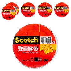 3M Scotch 雙面膠帶, 黏性佳 24mmx15yd 單入袋裝, 668, 6個