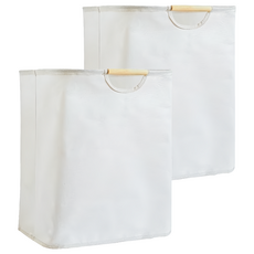 無印風質感收納籃 牛津布+木柄+鐵, 小款(40 x 30 x 30cm), 米色, 2個