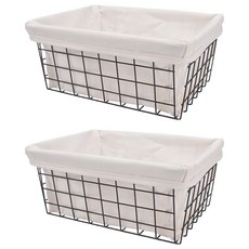 小麥購物 鐵藝帶襯布收納籃 L2138, 黑色, 2個