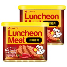 LOTTE 樂天 辣味雞肉午餐肉 韓國原裝進口 香辣夠味 質地軟嫩 煎炒煮炸皆宜, 340g, 2罐