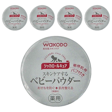 WaKODO 和光堂 嬰兒爽身粉, 140g, 無香, 藥用, 附粉撲, 5個
