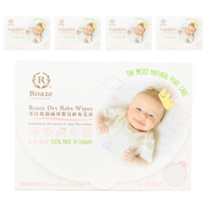 Roaze 柔仕 乾濕兩用嬰兒紗布毛巾 160抽, 棉質纖細柔軟, 觸感輕柔, 無螢光劑與香精, 160張, 5盒