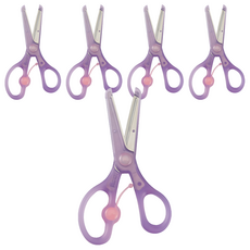 KUTSUWA 兒童安全彈力剪刀 SS117PU 紫色 - 兒童安全圓頭剪刀 美術勞作安全首選, 5支