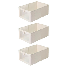 妃妃嚴選 加厚亞麻收納籃 提手設計, 中, 米白色, 3個