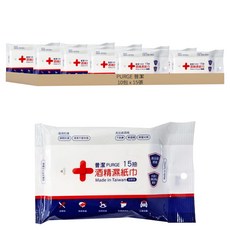 PURGE 普潔 酒精濕紙巾 15抽 食品級酒精 加厚型 台灣製造, 1入, 10包