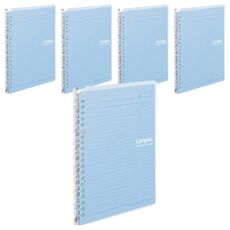 KOKUYO 國譽 Campus 20孔活頁夾筆記本 A5尺寸 薄型 最大容量25張, 水藍, 5本