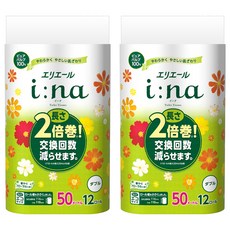 elleair 艾黎艾爾 i:na 2倍巻 雙層捲筒衛生紙, 50m, 12捲, 2袋