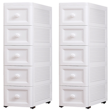 抽屜夾縫儲物收納櫃 密封款 5層, 34 x 18 x 82cm, 白色, 2個