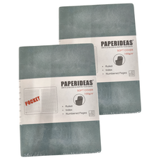 PAPERIDEAS A6 軟皮筆記本, 188頁木漿無酸紙, 102x148mm, 附2條書籤帶, 霧藍, 2本