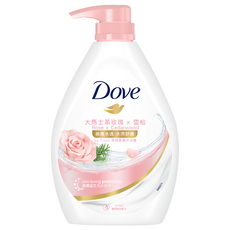 多芬 玫瑰水嫩沐浴露, 雙重養膚鎖水配方，持久水潤, 無皂鹼配方，溫和不刺激, 900g, 1瓶