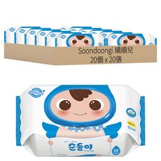 Soondoongi 順順兒 嬰兒濕紙巾 加厚無香款 天空藍, 20張, 20個, 4000g