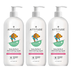 ATTITUDE 艾特優 嬰幼兒奶瓶餐具洗潔精，天然成分，低敏配方，按壓頭設計, 1L, 3瓶