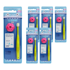 LUX360 360度幼童牙刷 Step1, 4個月-24個月寶寶適用, 杜邦超細刷毛, 附帶保護罩和站立支架, 黃色, 6支, 1入