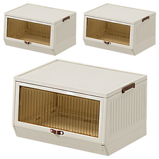 FAmILyLIFE 生活 上掀式可疊加斜口磁吸收納箱 25L, 米白色, 3個