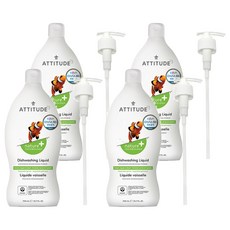 ATTITUDE 艾特優 廚房洗碗精 青蘋果羅勒香, 韓國第1類廚房清潔劑 可清洗蔬果食物, 700ml, 4瓶