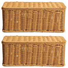 MYUMYU 沐慕家居 藤編電線收納盒 31.5 x 13 x 13cm 仿藤編 電線整理盒, 2個, 仿藤編 木質調