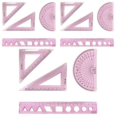 Bacogel 軟式三角尺量角器20cm直尺組, 粉色, 3組
