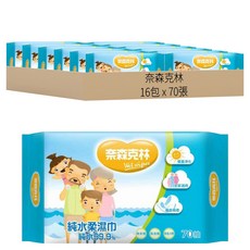 奈森克林 純水柔濕巾 70抽, 純水99.9%, 無酒精 無香精 無螢光劑, 全家適用, 觸感棉柔, 70張, 16包