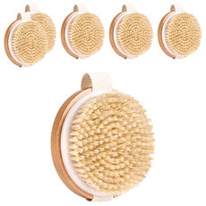 AHOYE 天然豬鬃毛掌上沐浴刷, 木頭色, 6個, 溫和去除角質，深層清潔毛孔, 1入