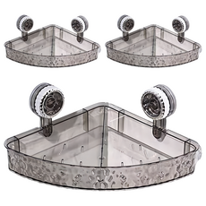 小麥購物 波紋吸盤轉角置物架 G804 291g, 透明灰色, 3個