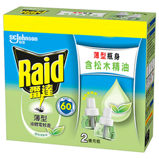 Raid 雷達 超智慧薄型液體電蚊香補充瓶 植物清新2入 含Etoc配方 有效驅蚊 無刺鼻氣味, 82ml, 1盒