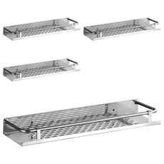 新錸家居 免釘/打孔 加大長款不鏽鋼置物架 廚房浴室收納架 40cm, 4個, 銀色