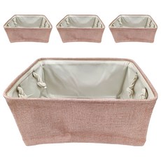 亞麻 棉麻收納箱，三種大小規格，結實提手設計，健康無異味，可折疊, 大號, 夢幻粉, 4個