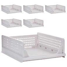 抽屜式可抽拉折疊收納籃 正常款, 6個, 白色