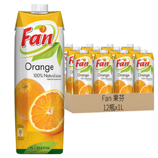Fan 果芬 100%橙汁 天然健康 口感清新 多種飲用方式, 1L, 12瓶
