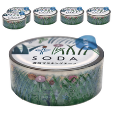 KING JIM HITOTOKI SODA 透明PET卷狀膠帶 15MM 路邊花草, 6捲