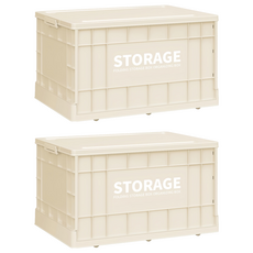 FAmILyLIFE 生活 工業風可疊加折疊收納箱 附輪 73L, 2個, 奶油白